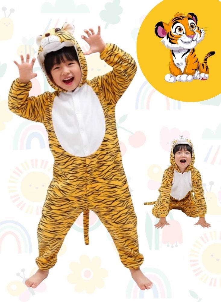 بريميم زي تنكري على شكل نمر للأطفال - زي تنكري ناعم بغطاء رأس مناسب للأولاد والبنات - Image 1